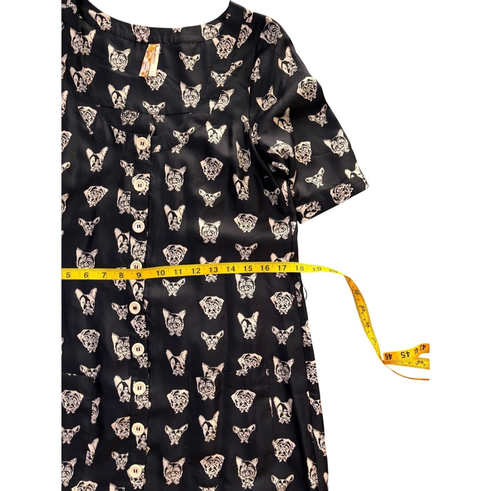 Maeve‎ Silk Dog Print Shirt Dress Womens XS Black Excellent Belted Midi Pocket - Picture 10 of 10